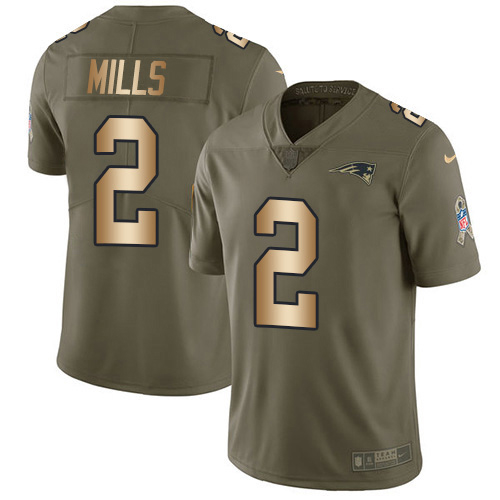 Patriots #2 Jalen Mills Olive/Gold Youth Stitched Limited 2017 Salute To Service Jersey