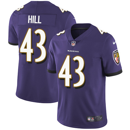 Baltimore Ravens #43 Justice Hill Purple Team Color Youth Stitched Vapor Untouchable Limited Jersey Youth