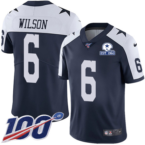 Cowboys #6 Donovan Wilson Navy Blue Thanksgiving Men's Stitched With Established In 1960 Patch 100th Season Vapor Untouchable Limited Throwback Je