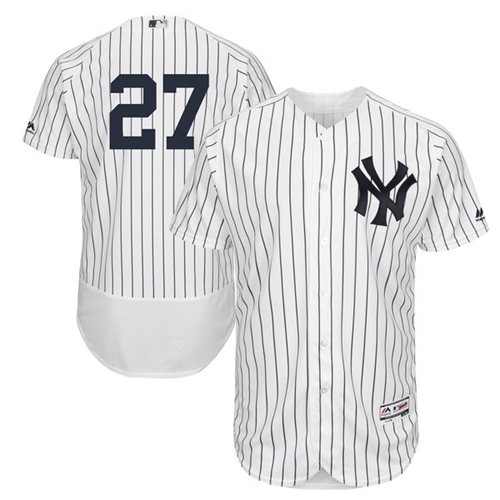 New York Yankees #27 Giancarlo Stanton White Strip Flexbase Authentic Collection Stitched Jersey Men's