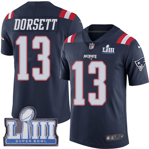 New England Patriots #13 Phillip Dorsett Navy Blue Super Bowl LIII Bound Men's Stitched Limited Rush Jersey Men's