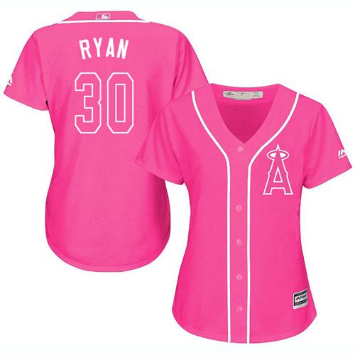 Los Angeles Angels #30 Nolan Ryan Pink Fashion Women's Stitched Jersey Womens