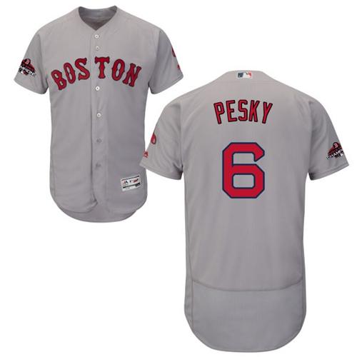 Boston Red Sox #6 Johnny Pesky Grey Flexbase Authentic Collection 2018 World Series Champions Stitched Jersey Men's