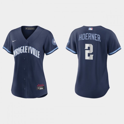 Chicago Chicago Cubs #2 Nico Hoerner Women's 2021 City Connect Navy Jersey Womens