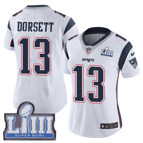 New England Patriots #13 Phillip Dorsett White Super Bowl LIII Bound Women's Stitched Vapor Untouchable Limited Jersey Womens