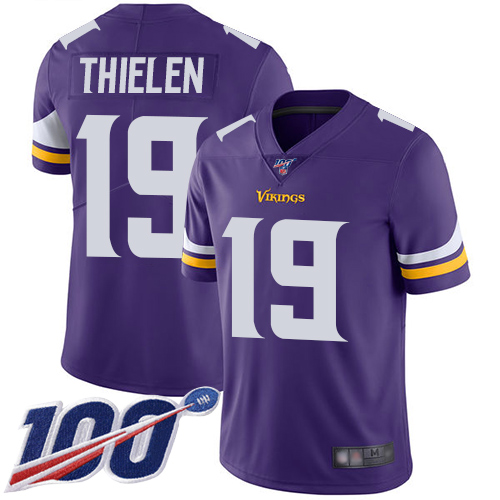 Vikings #19 Adam Thielen Purple Team Color Youth Stitched 100th Season Vapor Limited Jersey