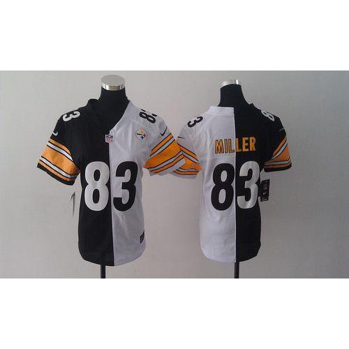 Pittsburgh Steelers #83 Heath Miller Black/White Women's Stitched Elite Split Jersey Womens