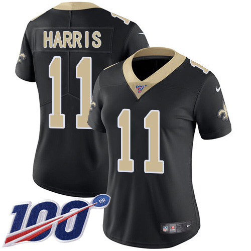 New Orleans Saints #11 Deonte Harris Black Team Color Women's Stitched 100th Season Vapor Untouchable Limited Jersey Womens