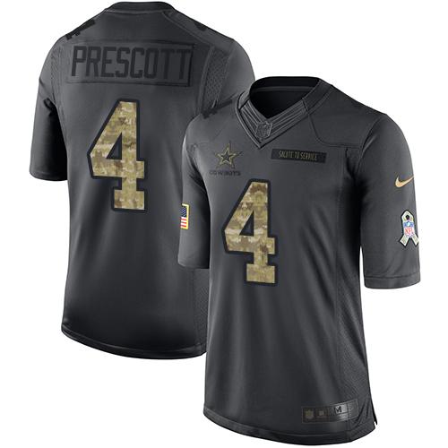 Cowboys #4 Dak Prescott Black Men's Stitched Limited 2016 Salute To Service Jersey