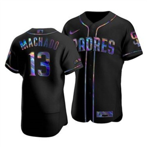 San Diego San Diego Padres #13 Manny Machado Men's Iridescent Holographic Collection Jersey - Black Men's