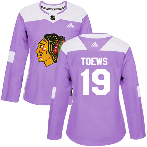 Adidas Chicago Blackhawks #19 Jonathan Toews Purple Authentic Fights Cancer Women's Stitched Jersey Womens