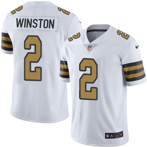 New Orleans Saints #2 Jameis Winston White Men's Stitched Limited Rush Jersey Men's