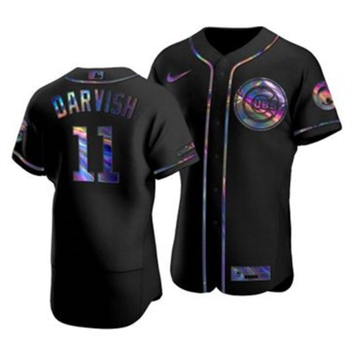 Chicago Chicago Cubs #11 Yu Darvish Men's Iridescent Holographic Collection Jersey - Black Men's