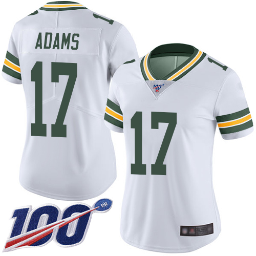 Packers #17 Davante Adams White Women's Stitched 100th Season Vapor Limited Jersey