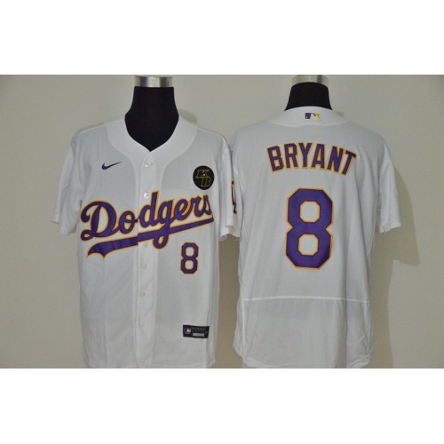 Los Angeles Los Angeles Dodgers #8 Kobe Bryant Men??s White Purple No. Authentic KB Patch Jersey Men's