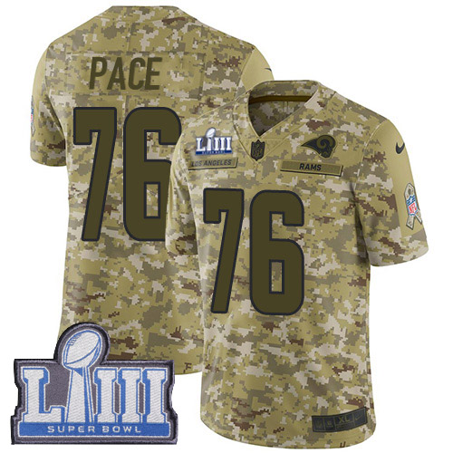 Los Angeles Rams #76 Orlando Pace Camo Super Bowl LIII Bound Men's Stitched Limited 2018 Salute To Service Jersey Men's