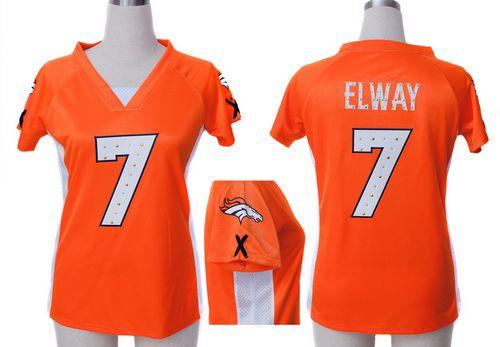 Broncos #7 John Elway Orange Team Color Draft Him Name & Number Top Women's Stitched Elite Jersey