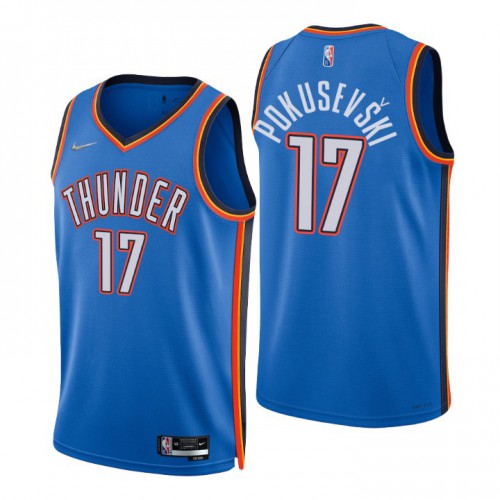 Oklahoma City Thunder #17 Aleksej Pokusevski Blue Mens 2021-22 75th Anniversary Diamond Swingman Jersey - Icon Edition Mens