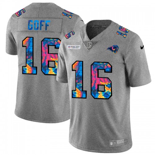 Los Angeles Los Angeles Rams #16 Jared Goff Men's Multi-Color 2020 Crucial Catch Jersey Greyheather Men's