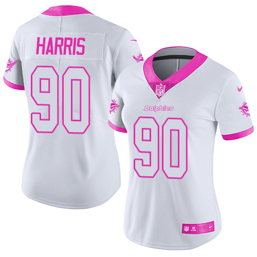 Miami Dolphins #90 Charles Harris White/Pink Women's Stitched Limited Rush Fashion Jersey Womens