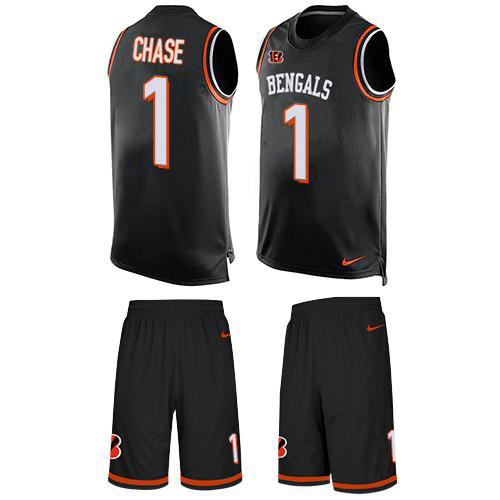 Bengals #1 Ja'Marr Chase Black Team Color Men's Stitched Limited Tank Top Suit Jersey