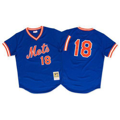 Mitchell And Ness 1986 New York Mets #18 Darryl Strawberry Blue Throwback Stitched Jersey Womens