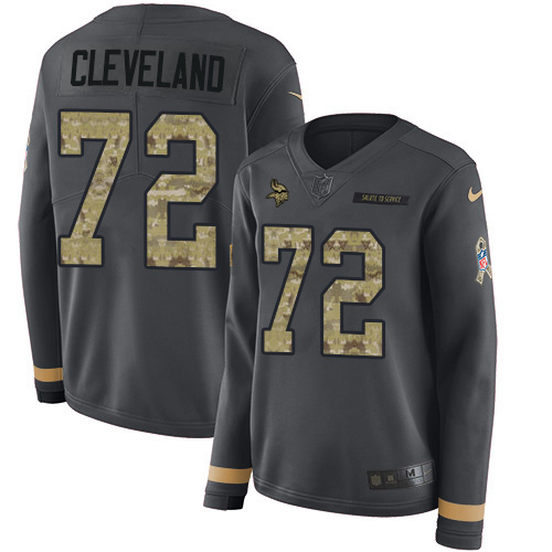 Minnesota Vikings #72 Ezra Cleveland Anthracite Salute to Service Women's Stitched Limited Therma Long Sleeve Jersey Womens