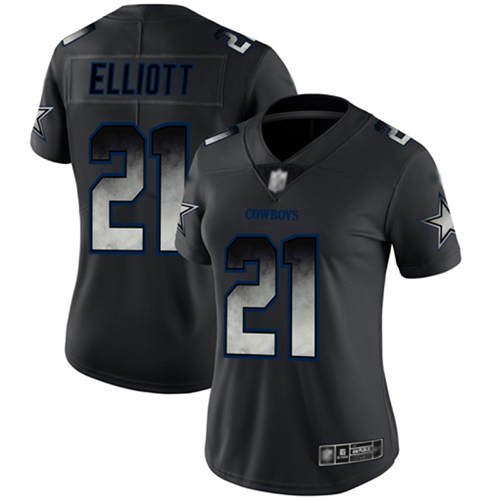 Cowboys #21 Ezekiel Elliott Black Women's Stitched Vapor Untouchable Limited Smoke Fashion Jersey