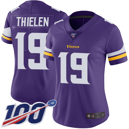 Vikings #19 Adam Thielen Purple Team Color Women's Stitched 100th Season Vapor Limited Jersey