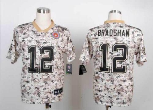 Steelers #12 Terry Bradshaw Camo Men's Stitched Elite USMC Jersey