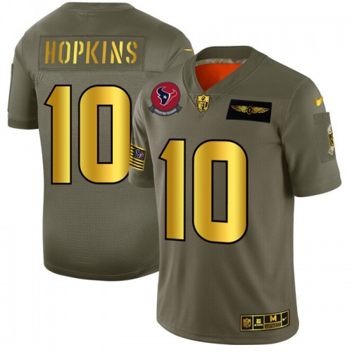 Houston Houston Texans #10 DeAndre Hopkins Men's Olive Gold 2019 Salute to Service Limited Jersey Men's