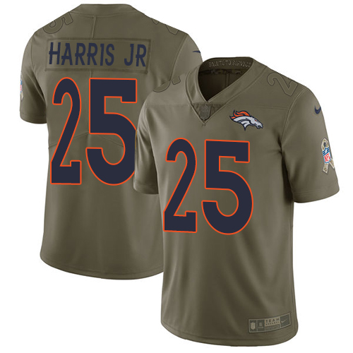Denver Broncos #25 Chris Harris Jr Olive Youth Stitched Limited 2017 Salute to Service Jersey Youth