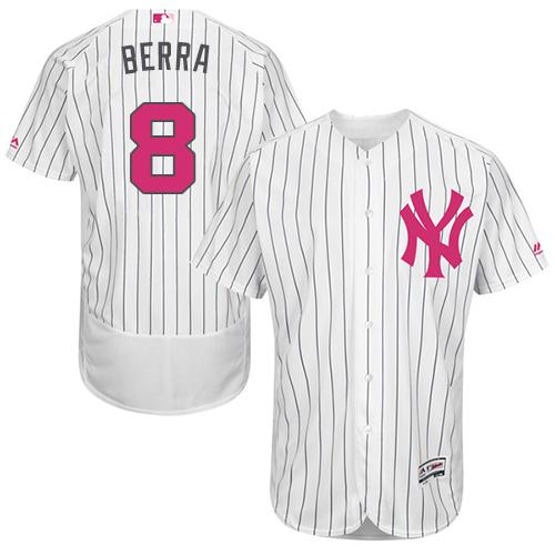 New York Yankees #8 Yogi Berra White Strip Flexbase Authentic Collection Mother's Day Stitched Jersey Men's