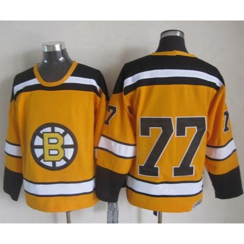Boston Bruins #77 Ray Bourque Yellow CCM Throwback Stitched Jersey Men's