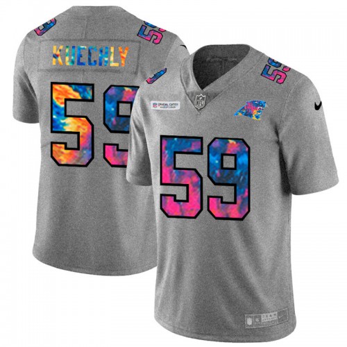 Carolina Carolina Panthers #59 Luke Kuechly Men's Multi-Color 2020 Crucial Catch Jersey Greyheather Men's