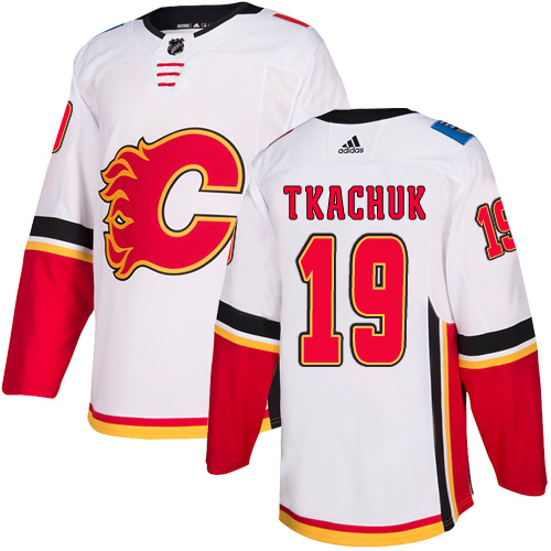 Adidas Calgary Flames #19 Matthew Tkachuk White Road Authentic Stitched Jersey Men's