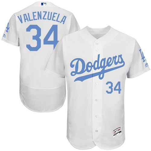 Los Angeles Dodgers #34 Fernando Valenzuela White Flexbase Authentic Collection Father's Day Stitched Jersey Men's