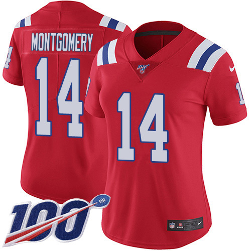 Patriots #14 Ty Montgomery Red Alternate Women's Stitched 100th Season Vapor Limited Jersey