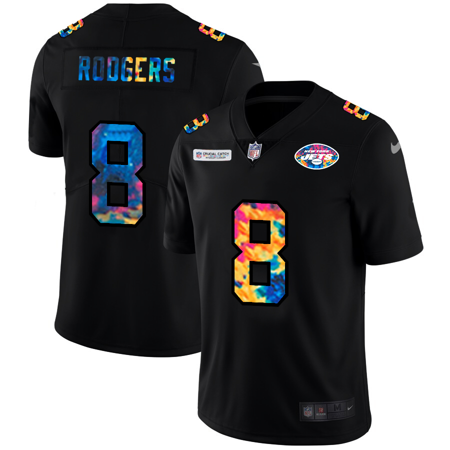 New York Jets #8 Aaron Rodgers Men's Multi-Color Black 2020 Crucial Catch Vapor Untouchable Limited Jersey