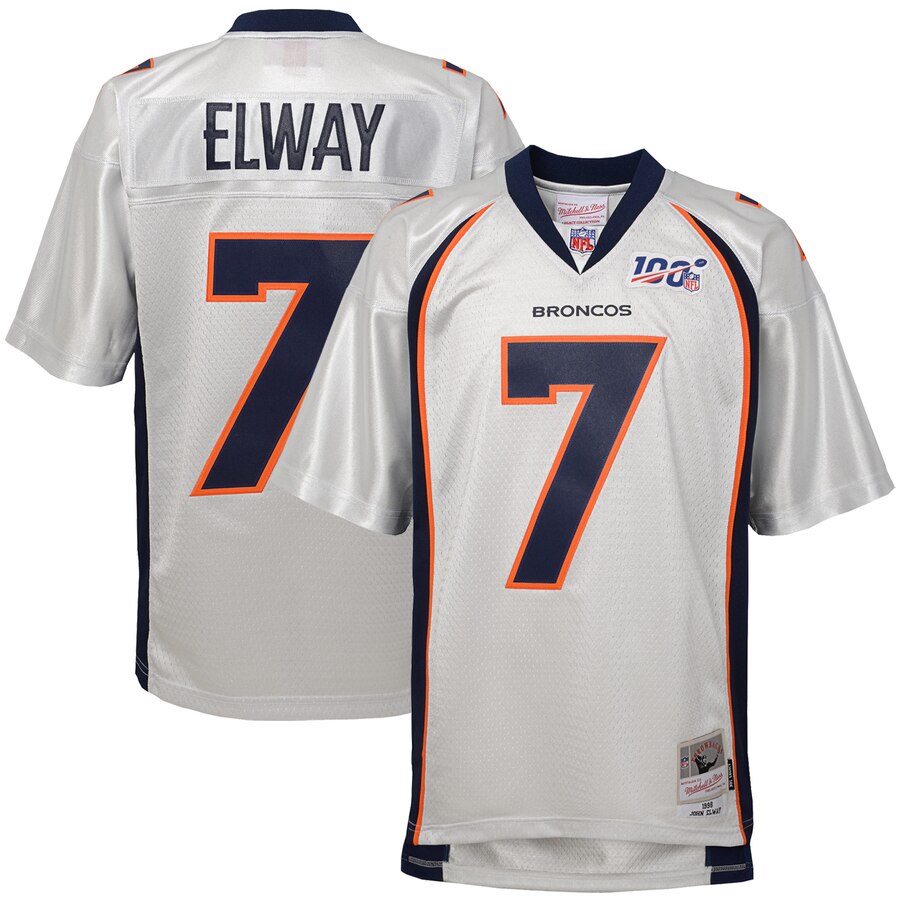 Youth Denver Broncos #7 John Elway Mitchell & Ness Platinum 100 Retired Player Legacy Jersey