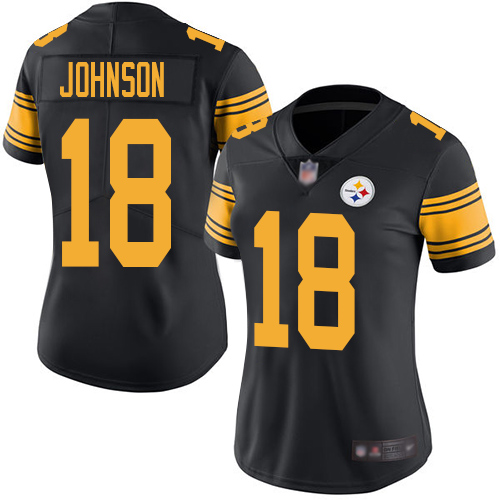 Pittsburgh Steelers #18 Diontae Johnson Black Women's Stitched Limited Rush Jersey Womens