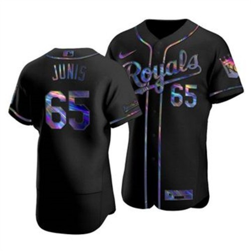 Kansas City Kansas City Royals #65 Jakob Junis Men's Iridescent Holographic Collection Jersey - Black Men's