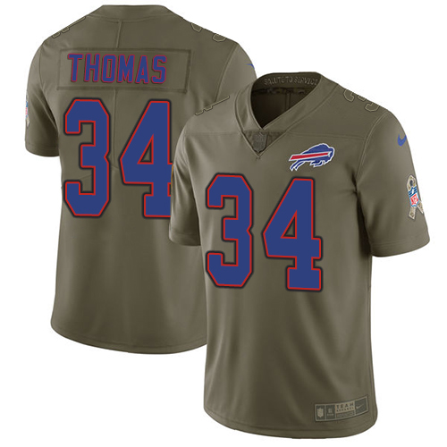 Buffalo Bills #34 Thurman Thomas Olive Youth Stitched Limited 2017 Salute to Service Jersey Youth