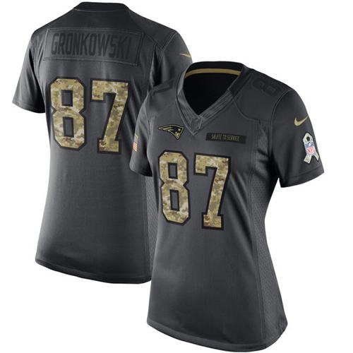 New England Patriots #87 Rob Gronkowski Black Women's Stitched Limited 2016 Salute to Service Jersey Womens