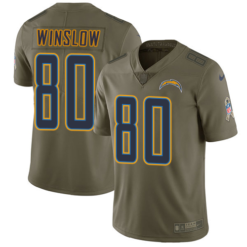 Los Angeles Chargers #80 Kellen Winslow Olive Men's Stitched Limited 2017 Salute to Service Jersey Men's