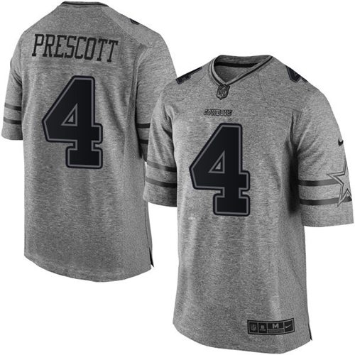 Cowboys #4 Dak Prescott Gray Men's Stitched Limited Gridiron Gray Jersey