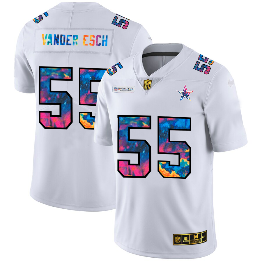 Dallas Cowboys #55 Leighton Vander Esch Men's White Multi-Color 2020 Crucial Catch Limited Jersey
