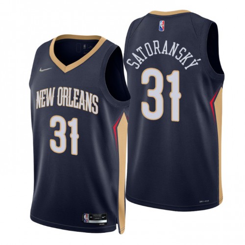 New Orleans Pelicans #31 Tomas Satoransky Navy Mens 2021-22 75th Anniversary Diamond Swingman Jersey - Icon Edition Mens