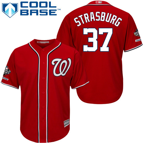 Washington Nationals #37 Stephen Strasburg Red Cool Base 2019 World Series Champions Stitched Youth Jersey Youth