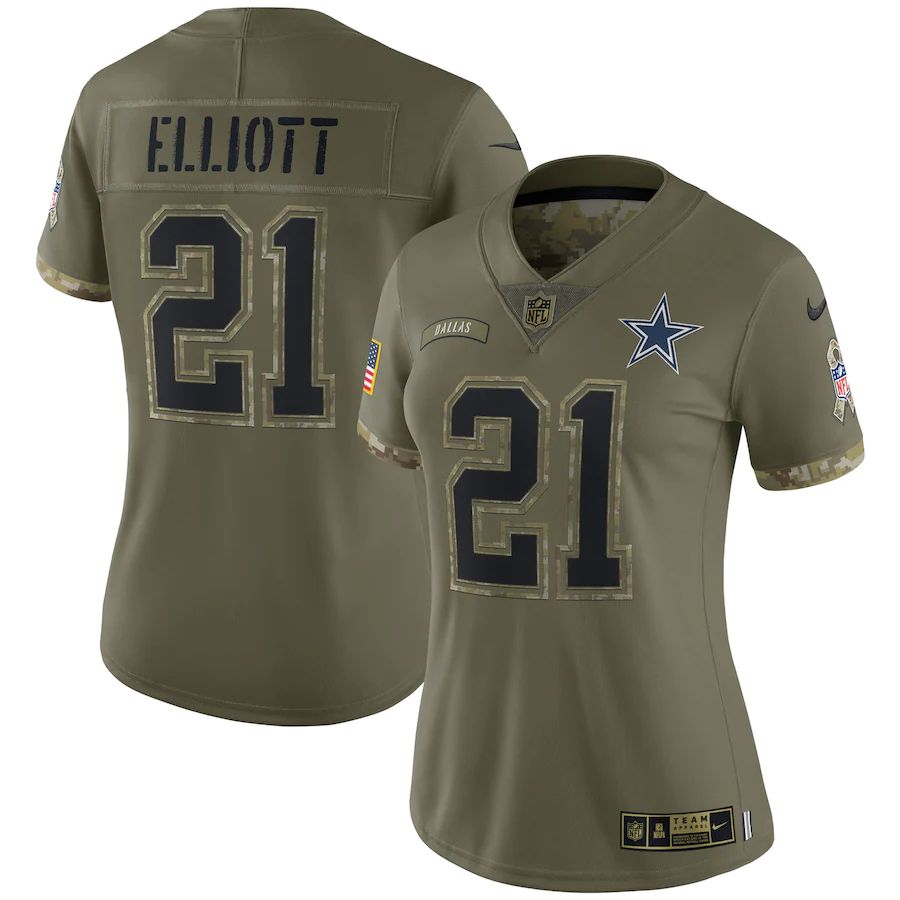 Dallas Cowboys #21 Ezekiel Elliott Women's 2022 Salute To Service Limited Jersey - Olive